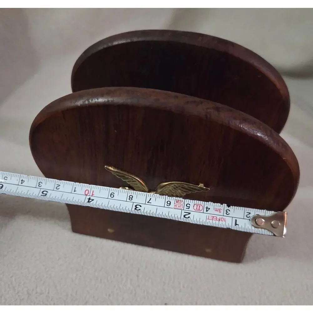Vtg Mid century Eagle Wooden Brass Letter Recipe Napkin Holder